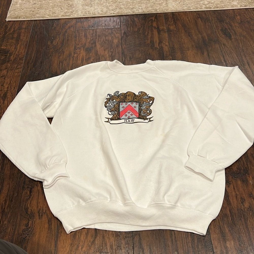 VTG 90s Family Crest Coat Of Arms Crewneck Made In USA Graphic Print Size XL